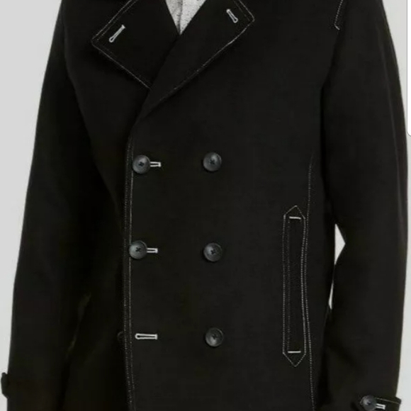 INC Men's Contrast Top Stitch Pea Coat, Black, - Picture 6 of 9